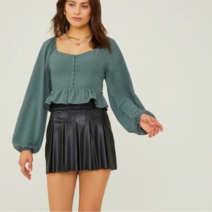 NEW WITH TAGS altard state FOREST GREEN PEPLUM HOOK & EYE BLOUSE w/ SMOCKED BACK